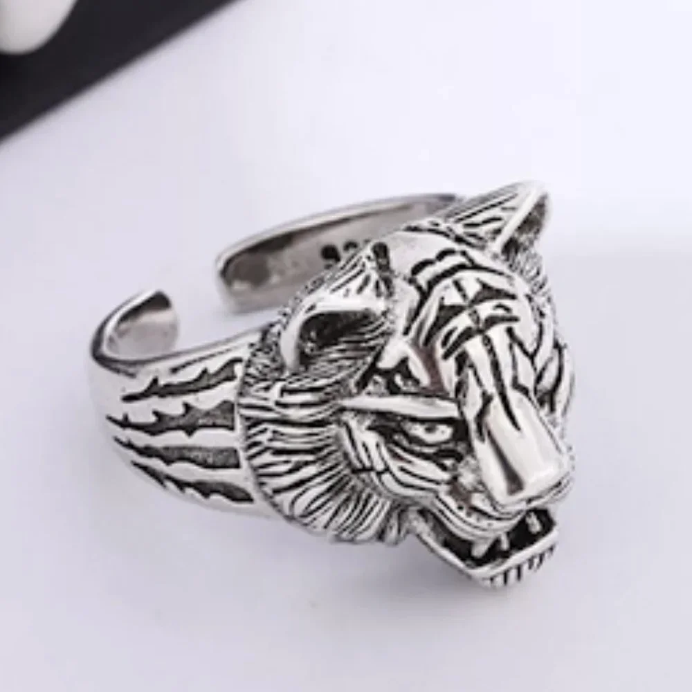 STERLING SILVER LION HEAD VIKING RING
